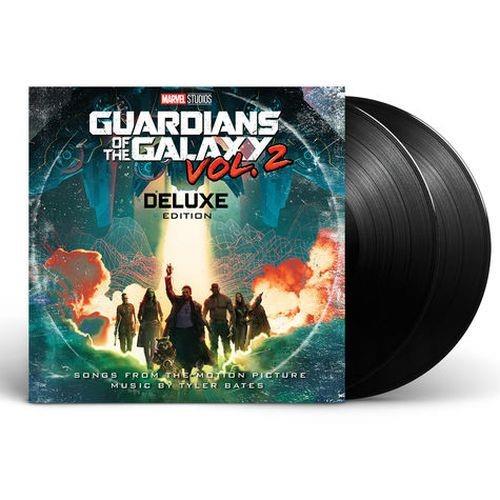 Guardians of the Galaxy Vol 2 deluxe edition soundtrack vinyl with movie poster cover and two black records.