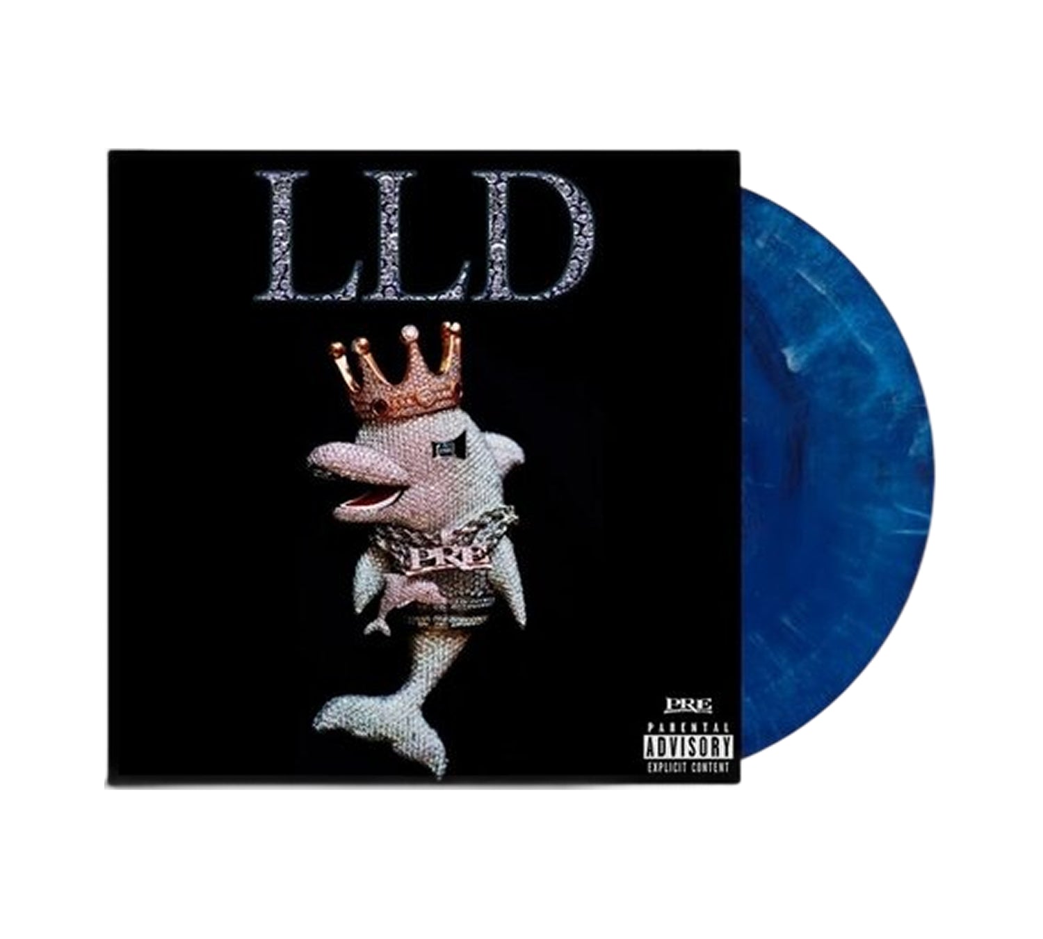 Paper Route Empire Long Live Young Dolph vinyl LP with crowned dolphin artwork on oceania blue colored wax.